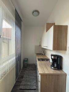 a kitchen with a counter with a coffee maker on it at Ferienwohnung Maks und Kris in Sankt Andrä bei Frauenkirchen +18 photos