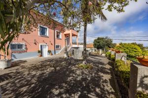 a pink house with a tree in front of it at A Quintinha by YOUR KEY MADEIRA in Santa Cruz
