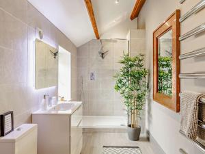 a bathroom with a sink and a shower and a plant at 3 Bed in Driffield oc-92697 in Lund