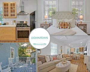 a collage of photos of a bedroom and a living room at Downtown Bliss in Wilmington