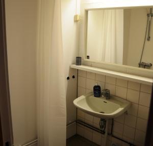 a bathroom with a sink and a mirror at 16 - Fulufjellets national parks - This is the place where Norway and Sweden meet in a large protected area in Ljørdal +157 photos