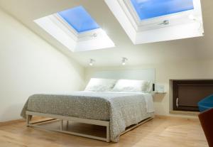a bedroom with two skylights and a bed at Il Pozzo dei Giganti in Monte San Pietrangeli +59 photos