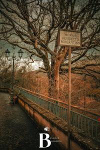 a sign on a fence next to a tree at Belvedere Benedetto in Castelnuovo Parano