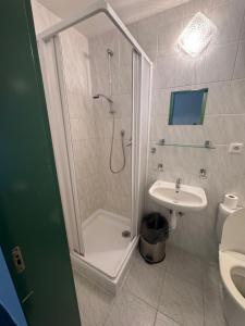 ein Badezimmer mit Dusche und Waschbecken in der Unterkunft Chata na Pile in Sedlice