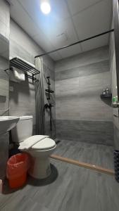 a bathroom with a toilet and a sink and a shower at 潔希民宿一館 in Hsin-chieh