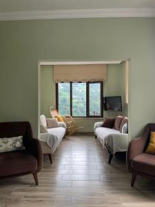 a living room with two couches and a tv at Konak village housee in Ardeşen