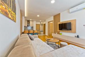 a living room with a couch and a tv at Vip Bogic 108 in Zlatibor +5 photos