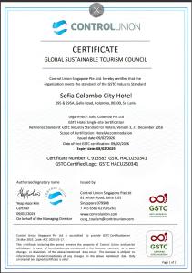 a screenshot of the curriculum certificate for the global sustainable tourism council at Sofia Colombo City Hotel in Colombo +91 photos