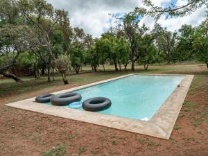 a swimming pool with three black tires around it at Impala Game Ranch in Dinokeng Game Reserve +3 photos