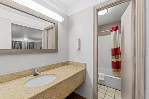 a bathroom with a sink and a mirror at Red Roof Inn Ardmore in Ardmore +29 photos