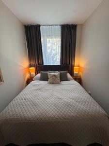 a bedroom with a large bed with a window at ApartamentySnu, Apartament Nad Potokiem in Radom