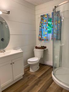 a bathroom with a toilet and a shower at Beachside on Lake Muskoka in Port Carling +95 photos