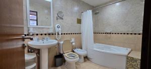 a bathroom with a sink and a toilet and a bath tub at Hotel del Sol in La Plata +55 photos