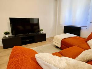 a living room with a flat screen tv and a couch at Apartamento en Eibar in Éibar
