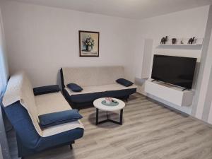 a living room with a couch and a tv at Apartman ŠIPA in Bjelovar