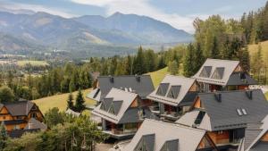 a group of houses with solar panels on their roofs at Salamandra Luxury Villas with Jacuzzi by BQQK in Kościelisko