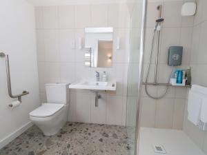 a bathroom with a toilet and a sink and a shower at The Pebble in Dorchester +15 photos