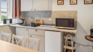 a kitchen with a counter top with a microwave at Apartment am Nationalpark Sächsische Schweiz in Sebnitz
