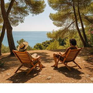 two people sitting in chairs looking at the water at Tenuta Molino di Mare- Ecoresort in Rodi Garganico +64 photos