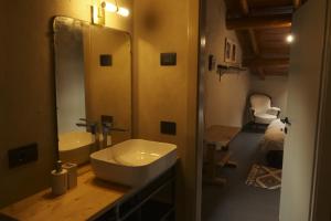 a bathroom with a sink and a mirror at Rèfol Lodge Val di Ledro in Pur
