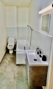 a bathroom with a sink and a toilet at Cozy & Lumineux in Marly