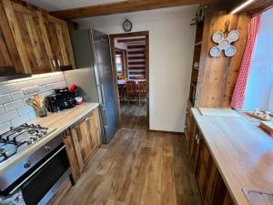 a kitchen with a stove and a counter top at Apartmány u Dostálů in Bedřichov +49 photos