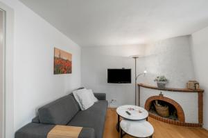 a living room with a couch and a fireplace at Boël 3 studio in Geneva