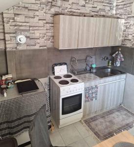 a small kitchen with a stove and a sink at Dvosoban stan in Užice