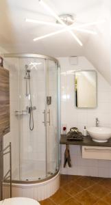 a bathroom with a shower and a sink at Apartment-Joanneum in Graz +13 photos