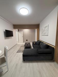 a living room with a couch and a table at The Urban Hide by D'or Selection in Bucharest +6 photos