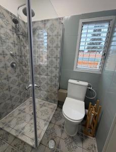 ein Badezimmer mit Toilette und Dusche in der Unterkunft Green spot in Be’er Scheva