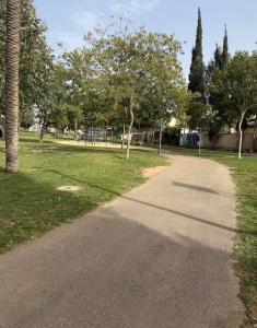 ein Weg in einem Park mit Bäumen und Gras in der Unterkunft Green spot in Be’er Scheva