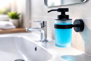 a bottle of water sitting on a bathroom sink at NIVAN Hostel in Hamburg
