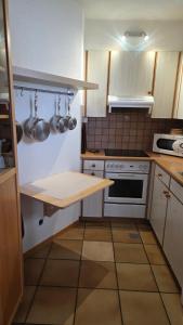 a small kitchen with a counter and a stove at Moléson Altitude in Moleson