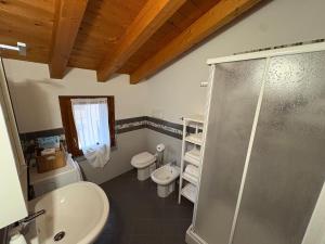 a bathroom with a shower and a toilet and a sink at Hub 2A in Calcio