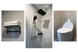 two pictures of a bathroom with a toilet at Mom's home in Ninh Binh +8 photos