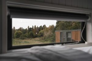 a window with a view of a field and trees at Sweet Hart 1 by Tiny Away in Tamahere