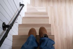 a person is walking up a set of stairs at Sweet Hart 1 by Tiny Away in Tamahere +26 photos