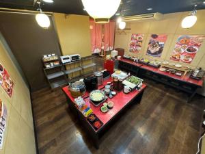 an overhead view of a buffet in a restaurant at Hotel Alpha-One Yonago in Yonago