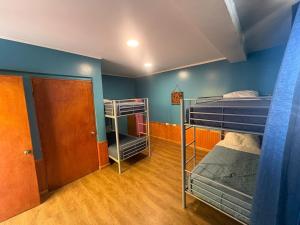 two bunk beds in a room with blue walls at Raymi House Hostel in Arica