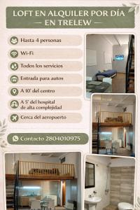 a collage of photos of a hotel room with a flyer at Relax apart in Trelew