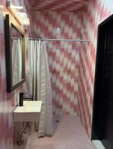 a bathroom with a sink and a shower at Casa Azteca de Oro in San Sebastian Xolalpa +1 photo
