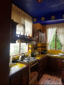 a kitchen with a stove top oven in a room at RosePlace Valsequillo in Durazno