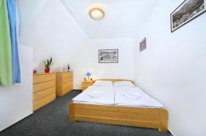 sypialnia z łóżkiem i komodą w obiekcie Apartment Bílé Labe 38 w Szpindlerowym Młynie