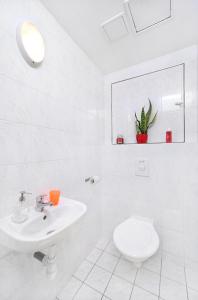 a white bathroom with a sink and a toilet at Apartment Bílé Labe 38 in Špindlerův Mlýn