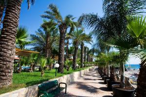 a path lined with palm trees and a beach at Marvıda Hotel Akman Park in Kemer