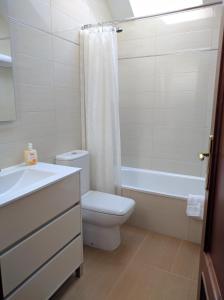 a bathroom with a toilet and a sink and a bath tub at Hidden Gem in Ramales de la Victoria in Ramales de la Victoria