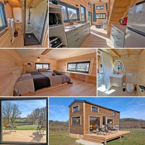 a collage of pictures of a tiny house at La Parenthèse Romantique in Saint-Martin-de-la-Mer