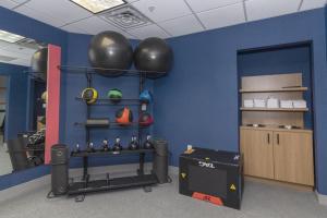 a room with a gym with black balls on the wall at Hampton Inn Rock Springs in Rock Springs