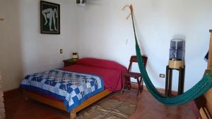 ein Schlafzimmer mit einem Bett und einer Hängematte darin in der Unterkunft Estudio Leon in San Agustinillo
